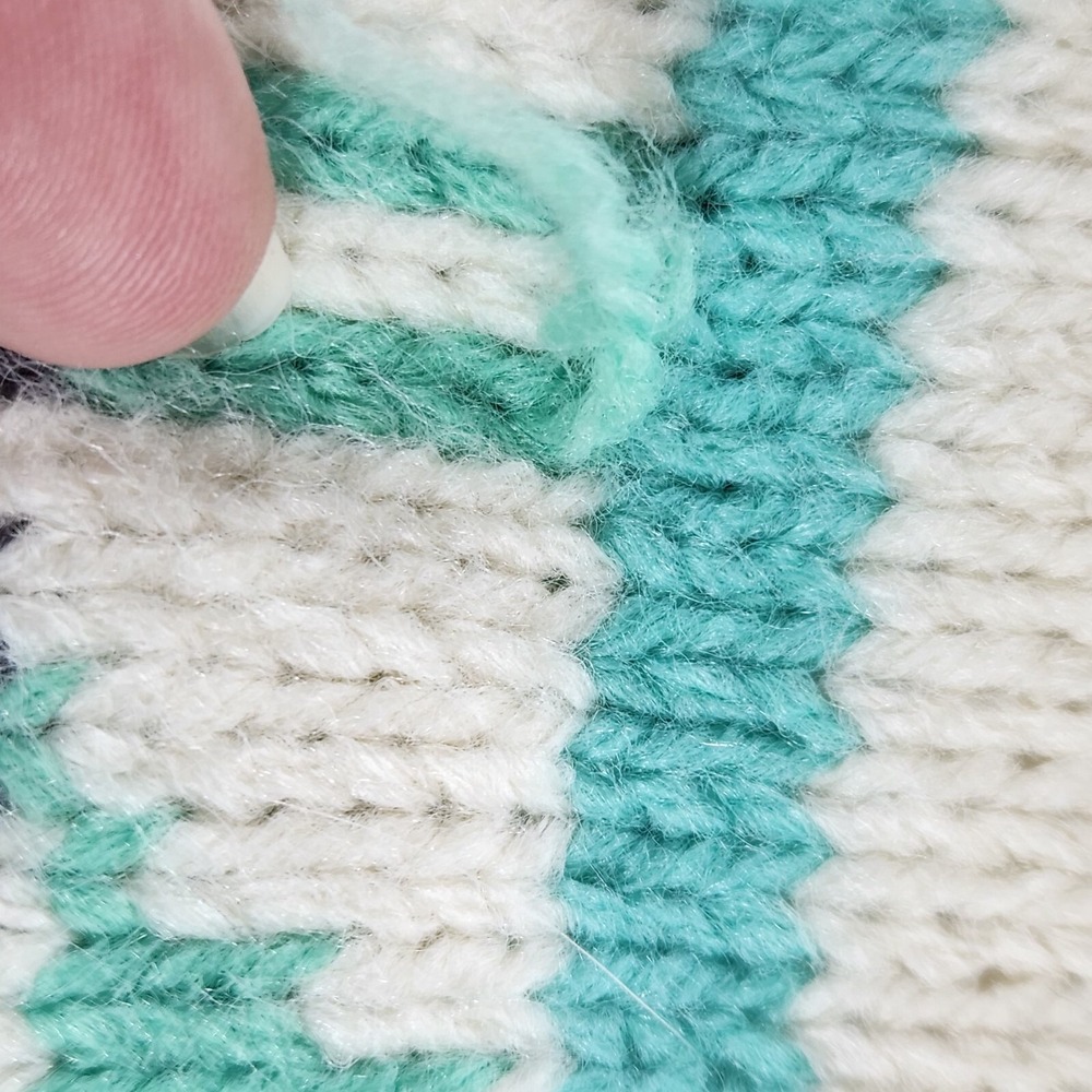 AMERICAN EAGLE AE Oversized Fairisle Mock Neck‎ Sweater M Green Ivory Cottage - Picture 4 of 6